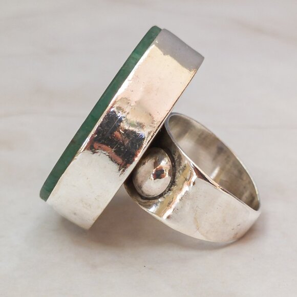 Large Sterling Silver & Aventurine Modernist Ring (Size 7.75) - Picture 8 of 17